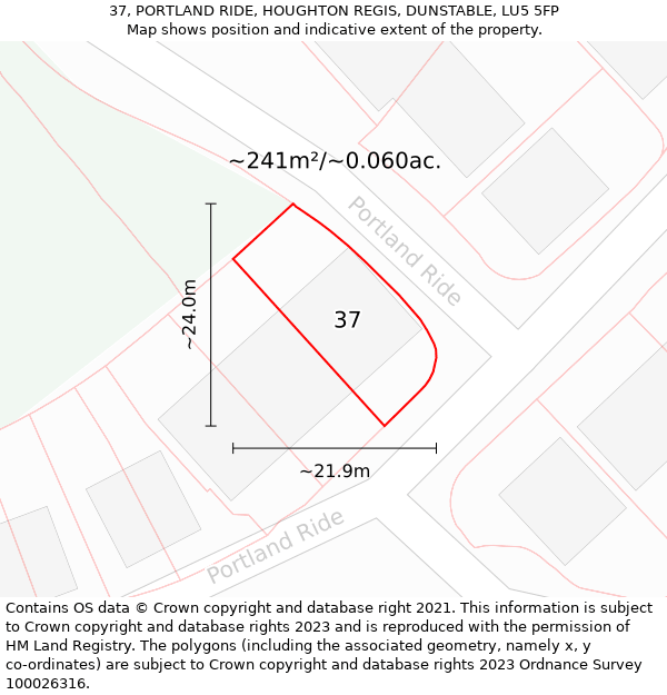 37, PORTLAND RIDE, HOUGHTON REGIS, DUNSTABLE, LU5 5FP: Plot and title map