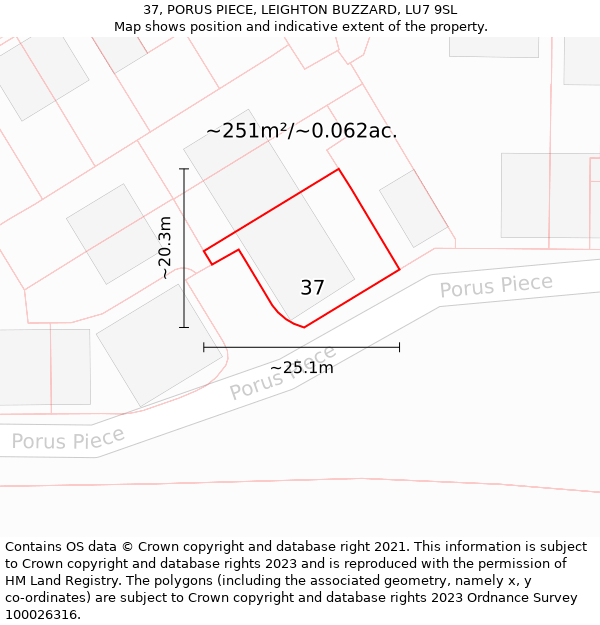 37, PORUS PIECE, LEIGHTON BUZZARD, LU7 9SL: Plot and title map