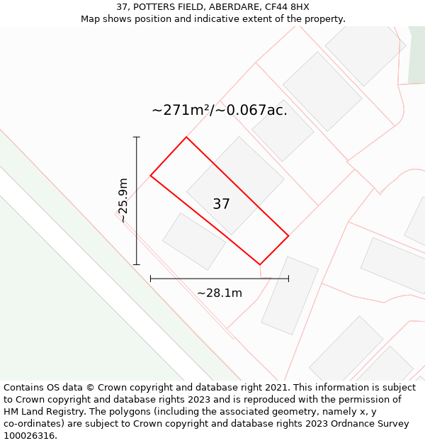 37, POTTERS FIELD, ABERDARE, CF44 8HX: Plot and title map