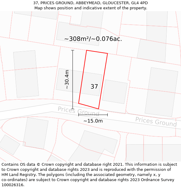 37, PRICES GROUND, ABBEYMEAD, GLOUCESTER, GL4 4PD: Plot and title map