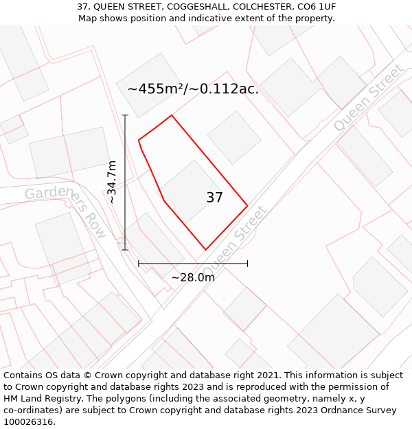 37, QUEEN STREET, COGGESHALL, COLCHESTER, CO6 1UF: Plot and title map