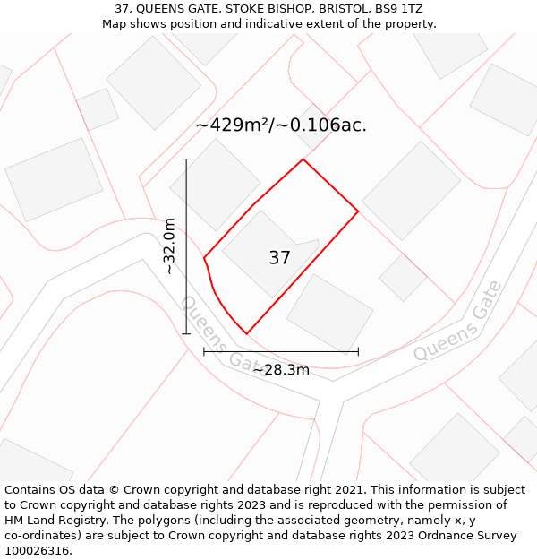 37, QUEENS GATE, STOKE BISHOP, BRISTOL, BS9 1TZ: Plot and title map