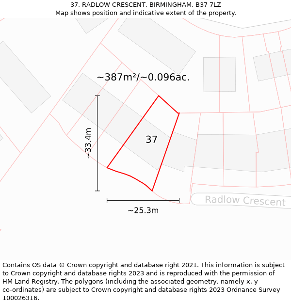 37, RADLOW CRESCENT, BIRMINGHAM, B37 7LZ: Plot and title map