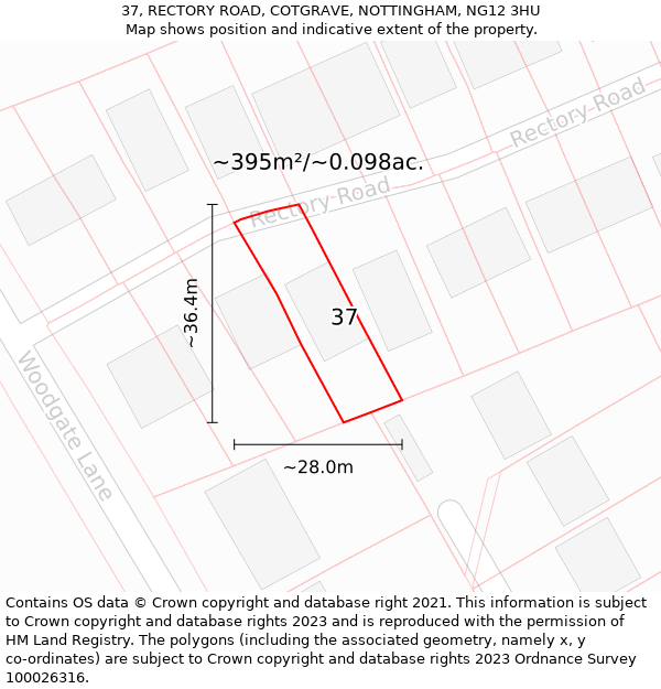 37, RECTORY ROAD, COTGRAVE, NOTTINGHAM, NG12 3HU: Plot and title map