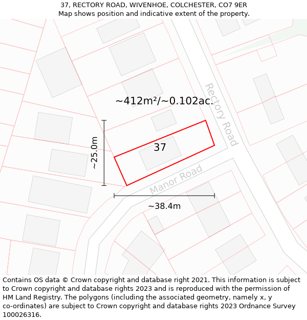 37, RECTORY ROAD, WIVENHOE, COLCHESTER, CO7 9ER: Plot and title map