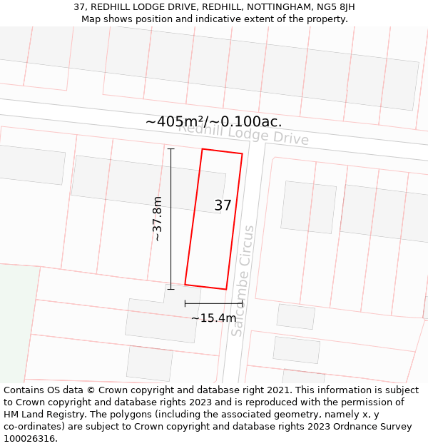 37, REDHILL LODGE DRIVE, REDHILL, NOTTINGHAM, NG5 8JH: Plot and title map