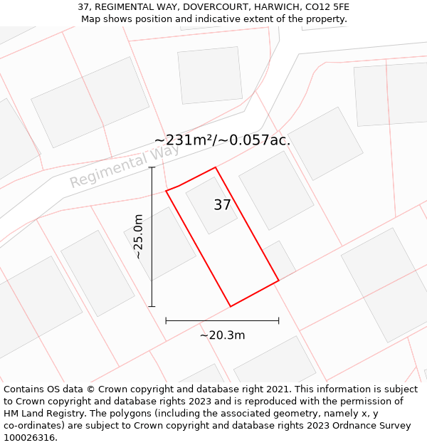 37, REGIMENTAL WAY, DOVERCOURT, HARWICH, CO12 5FE: Plot and title map