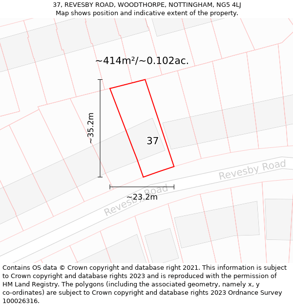 37, REVESBY ROAD, WOODTHORPE, NOTTINGHAM, NG5 4LJ: Plot and title map