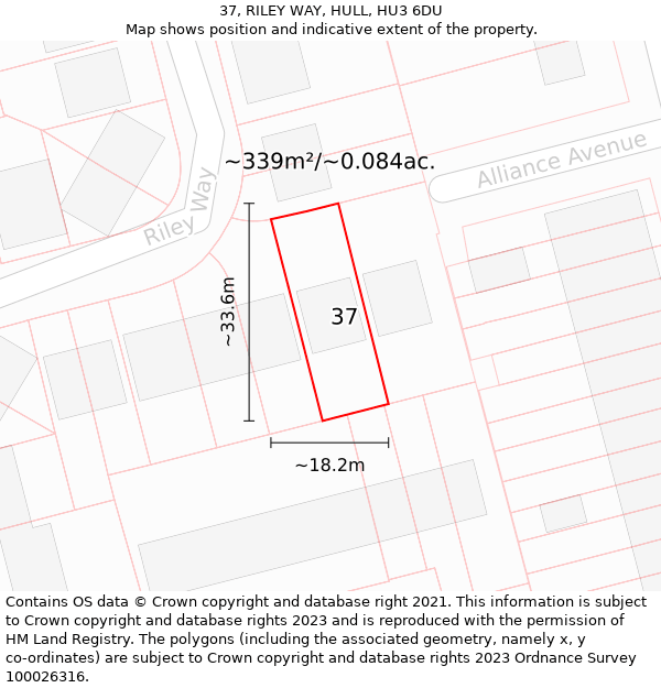 37, RILEY WAY, HULL, HU3 6DU: Plot and title map