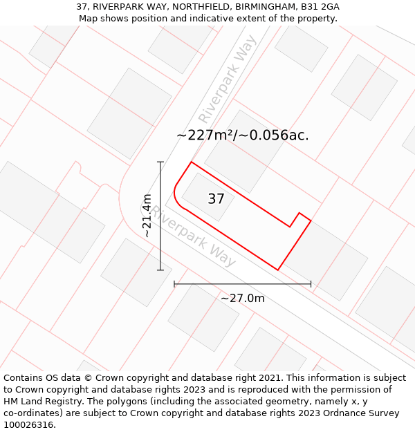 37, RIVERPARK WAY, NORTHFIELD, BIRMINGHAM, B31 2GA: Plot and title map