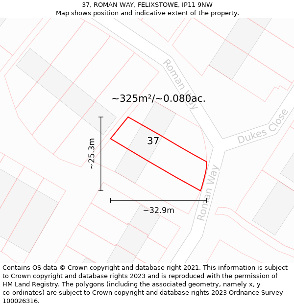 37, ROMAN WAY, FELIXSTOWE, IP11 9NW: Plot and title map