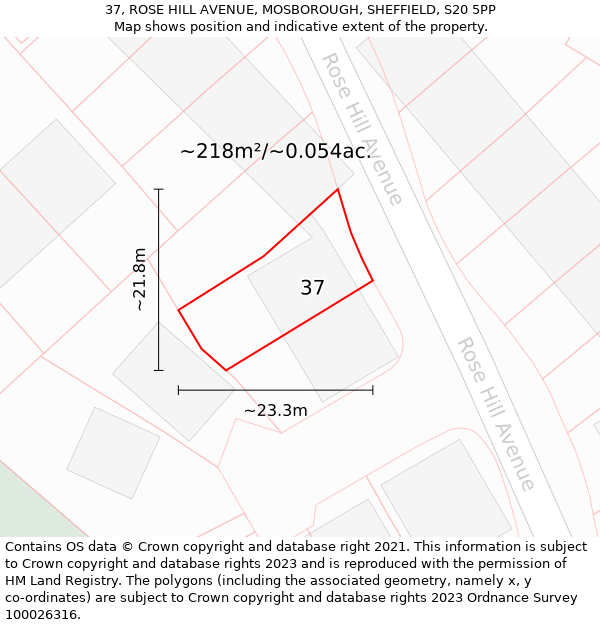 37, ROSE HILL AVENUE, MOSBOROUGH, SHEFFIELD, S20 5PP: Plot and title map