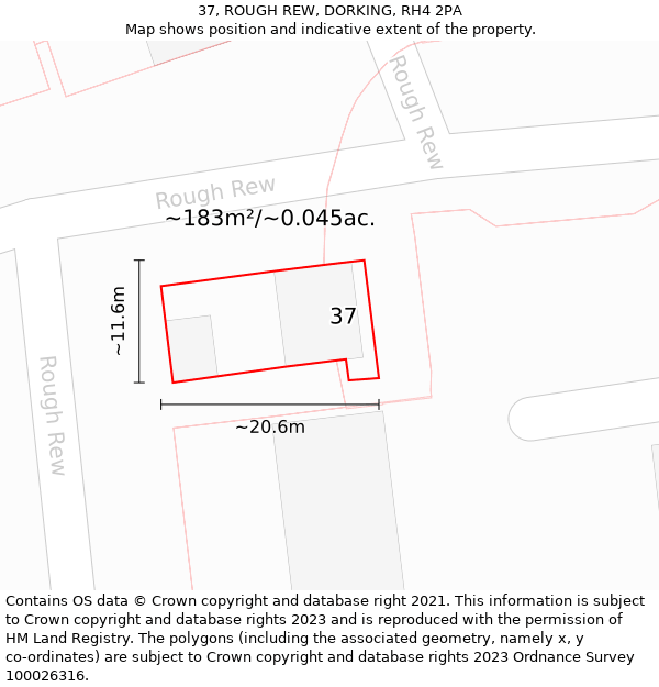 37, ROUGH REW, DORKING, RH4 2PA: Plot and title map