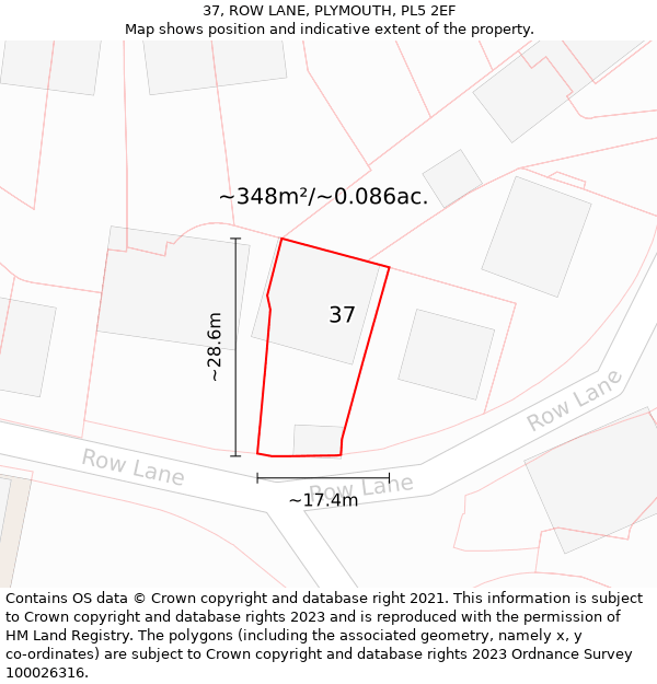 37, ROW LANE, PLYMOUTH, PL5 2EF: Plot and title map