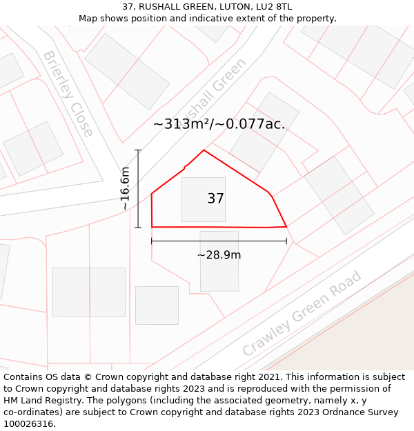 37, RUSHALL GREEN, LUTON, LU2 8TL: Plot and title map