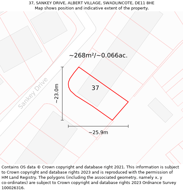 37, SANKEY DRIVE, ALBERT VILLAGE, SWADLINCOTE, DE11 8HE: Plot and title map