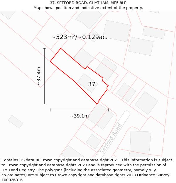 37, SETFORD ROAD, CHATHAM, ME5 8LP: Plot and title map