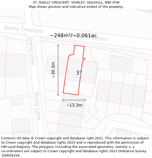 37, SHELLY CRESCENT, SHIRLEY, SOLIHULL, B90 4YW: Plot and title map