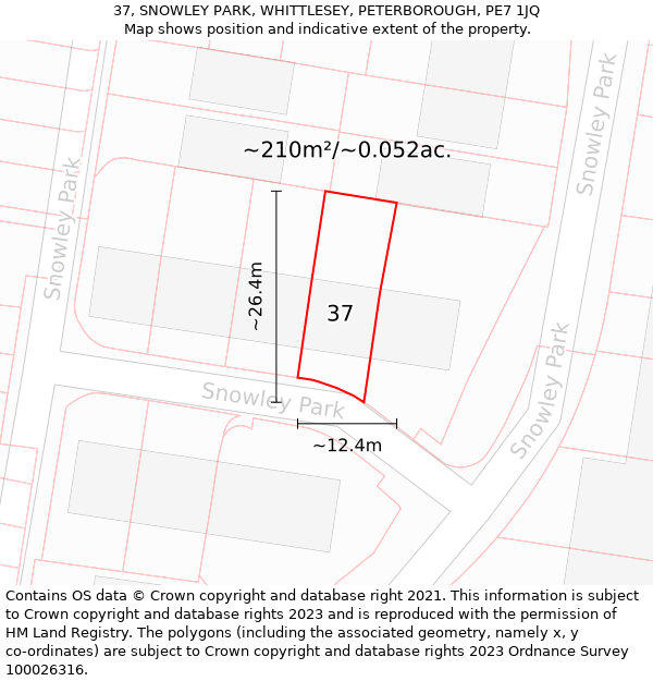 37, SNOWLEY PARK, WHITTLESEY, PETERBOROUGH, PE7 1JQ: Plot and title map