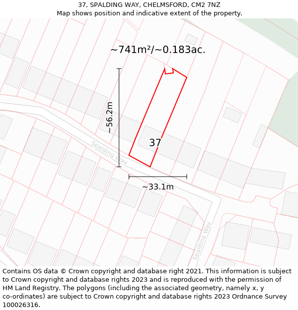 37, SPALDING WAY, CHELMSFORD, CM2 7NZ: Plot and title map