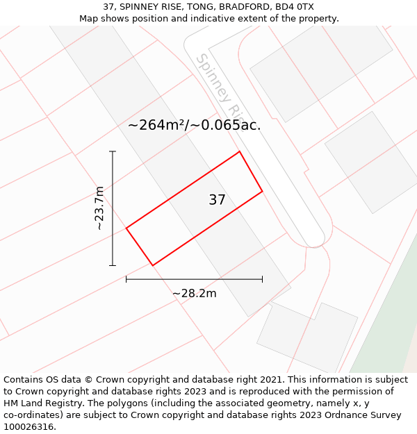 37, SPINNEY RISE, TONG, BRADFORD, BD4 0TX: Plot and title map