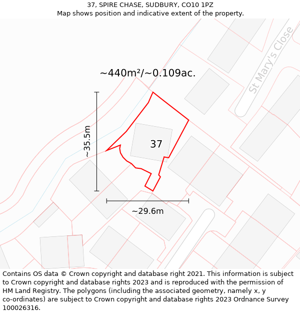 37, SPIRE CHASE, SUDBURY, CO10 1PZ: Plot and title map