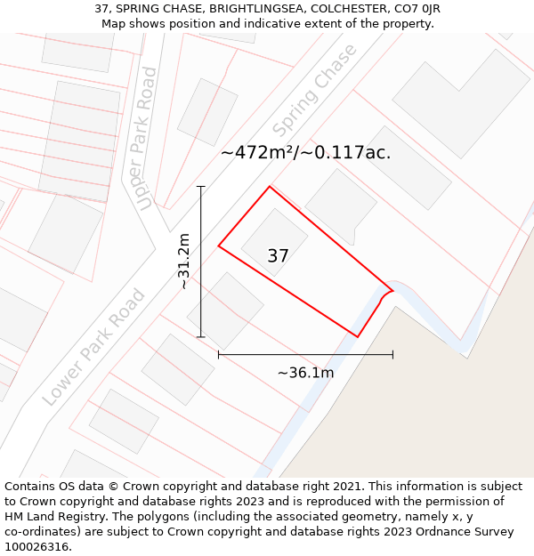 37, SPRING CHASE, BRIGHTLINGSEA, COLCHESTER, CO7 0JR: Plot and title map