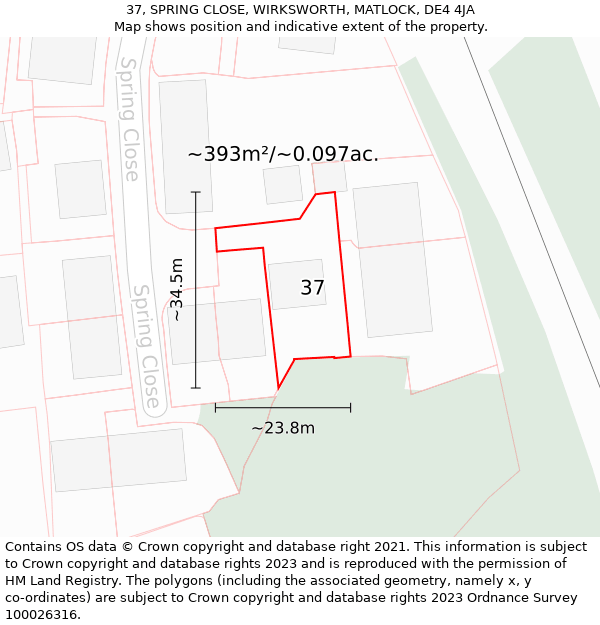 37, SPRING CLOSE, WIRKSWORTH, MATLOCK, DE4 4JA: Plot and title map