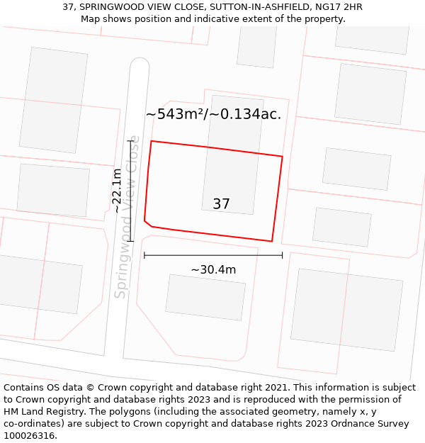 37, SPRINGWOOD VIEW CLOSE, SUTTON-IN-ASHFIELD, NG17 2HR: Plot and title map