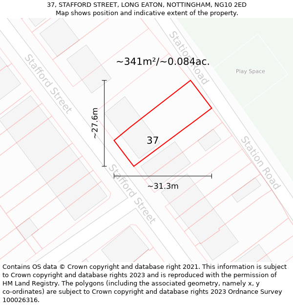 37, STAFFORD STREET, LONG EATON, NOTTINGHAM, NG10 2ED: Plot and title map