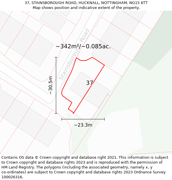 37, STAINSBOROUGH ROAD, HUCKNALL, NOTTINGHAM, NG15 6TT: Plot and title map