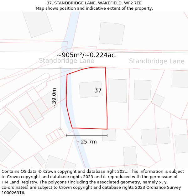 37, STANDBRIDGE LANE, WAKEFIELD, WF2 7EE: Plot and title map