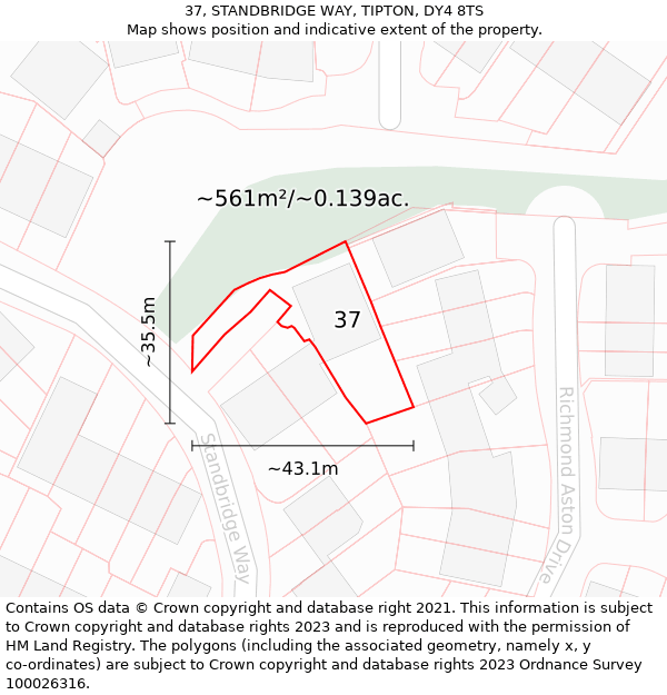 37, STANDBRIDGE WAY, TIPTON, DY4 8TS: Plot and title map