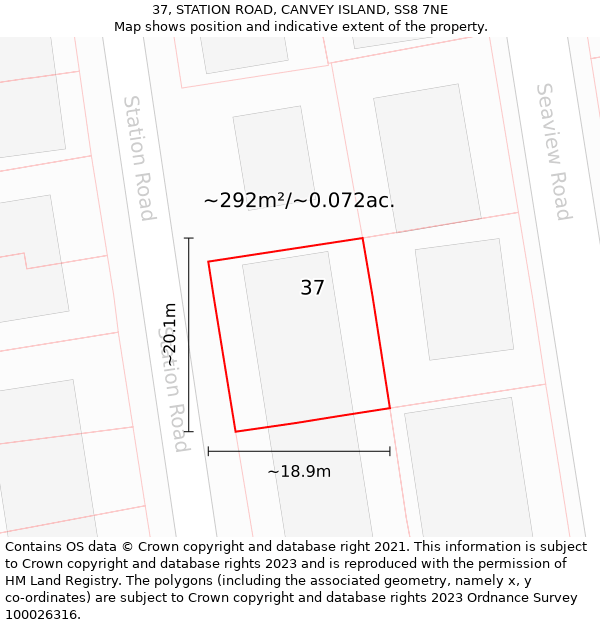 37, STATION ROAD, CANVEY ISLAND, SS8 7NE: Plot and title map