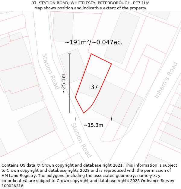 37, STATION ROAD, WHITTLESEY, PETERBOROUGH, PE7 1UA: Plot and title map