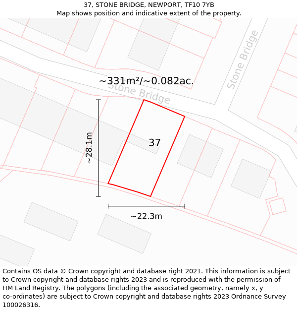 37, STONE BRIDGE, NEWPORT, TF10 7YB: Plot and title map