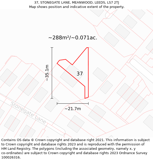 37, STONEGATE LANE, MEANWOOD, LEEDS, LS7 2TJ: Plot and title map