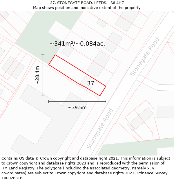 37, STONEGATE ROAD, LEEDS, LS6 4HZ: Plot and title map