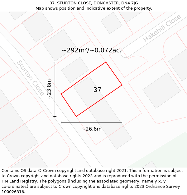 37, STURTON CLOSE, DONCASTER, DN4 7JG: Plot and title map