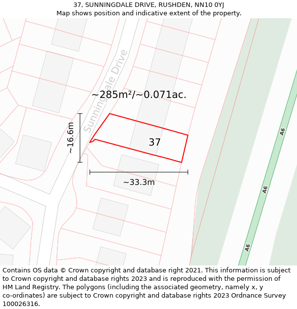 37, SUNNINGDALE DRIVE, RUSHDEN, NN10 0YJ: Plot and title map