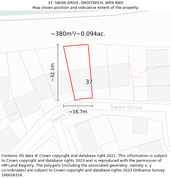 37, SWAN DRIVE, DROITWICH, WR9 8WA: Plot and title map