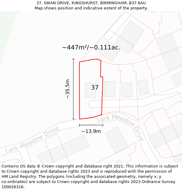 37, SWAN DRIVE, KINGSHURST, BIRMINGHAM, B37 6AU: Plot and title map