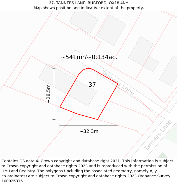 37, TANNERS LANE, BURFORD, OX18 4NA: Plot and title map