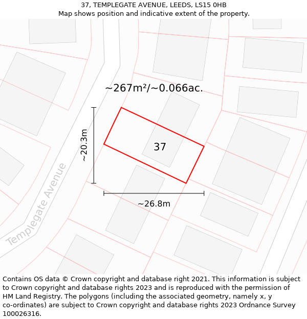 37, TEMPLEGATE AVENUE, LEEDS, LS15 0HB: Plot and title map
