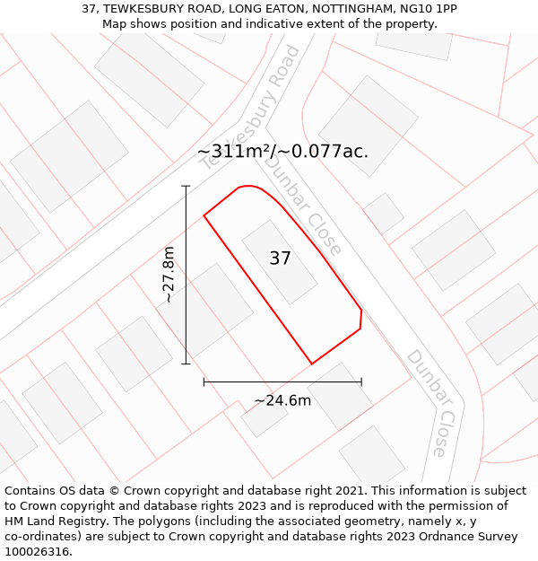 37, TEWKESBURY ROAD, LONG EATON, NOTTINGHAM, NG10 1PP: Plot and title map