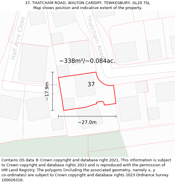 37, THATCHAM ROAD, WALTON CARDIFF, TEWKESBURY, GL20 7SL: Plot and title map