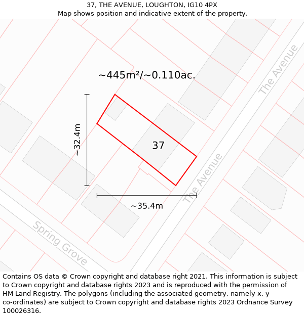 37, THE AVENUE, LOUGHTON, IG10 4PX: Plot and title map