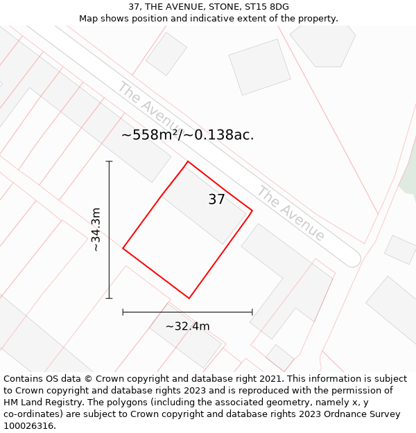 37, THE AVENUE, STONE, ST15 8DG: Plot and title map