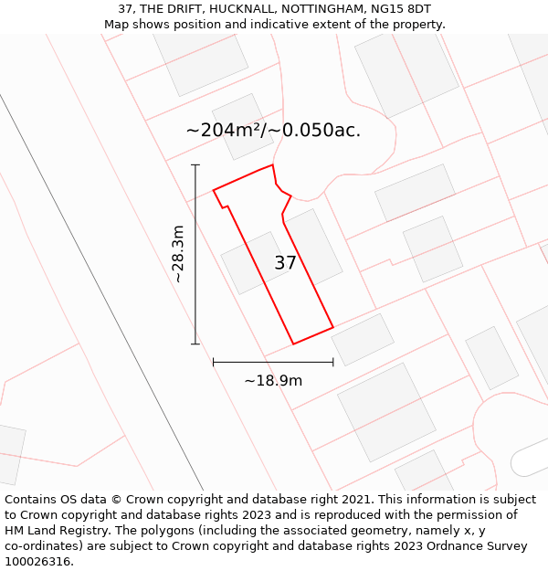 37, THE DRIFT, HUCKNALL, NOTTINGHAM, NG15 8DT: Plot and title map