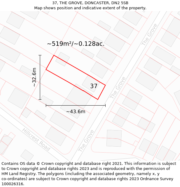 37, THE GROVE, DONCASTER, DN2 5SB: Plot and title map